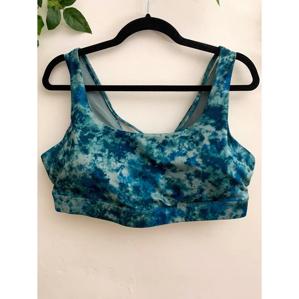Athleta Exhale Printed Blue Tie Dye Bra Size 1X‎